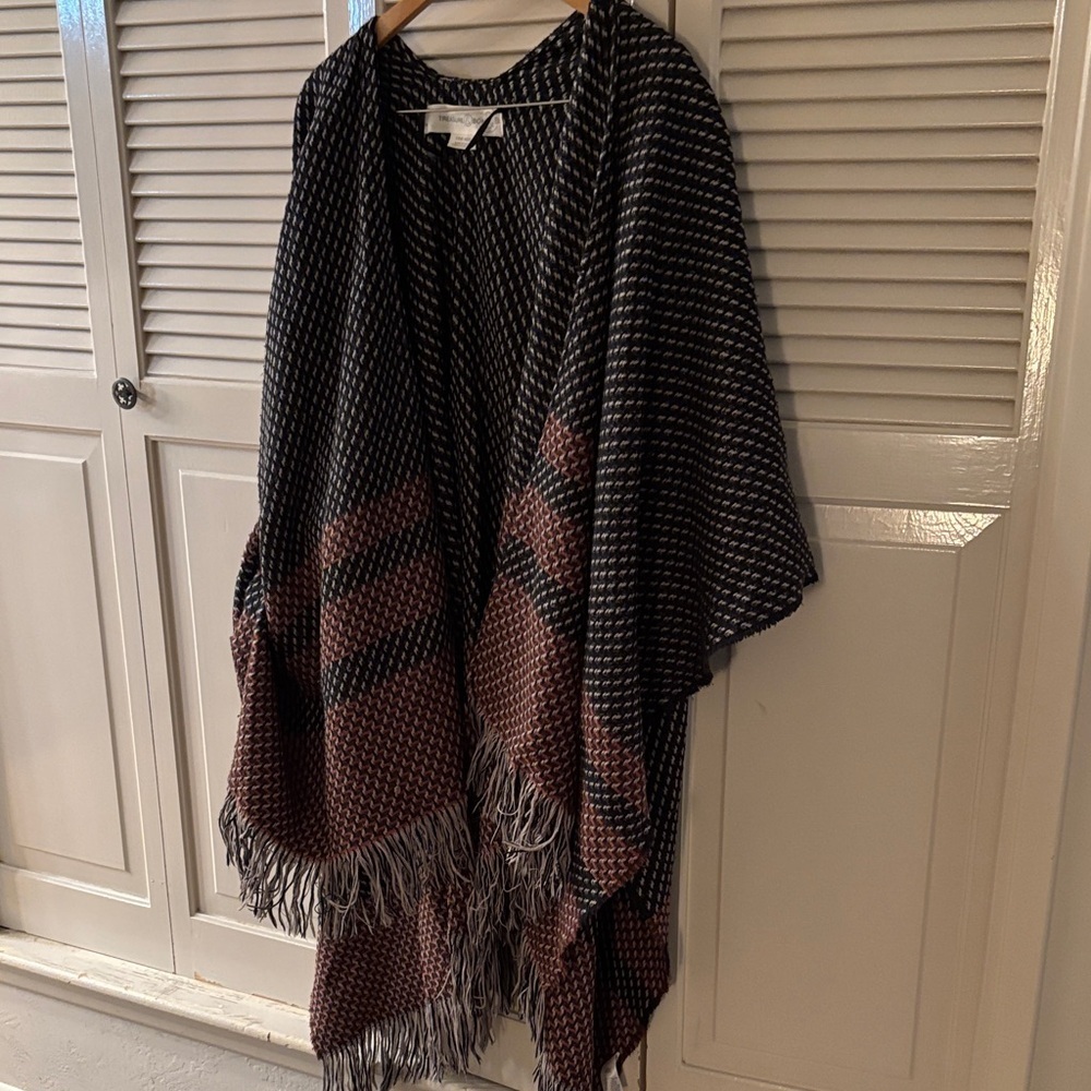 Treasure & Bond Black and Brown Wool Blend Patterned Shawl